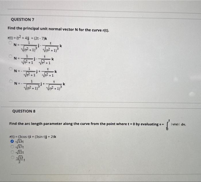 Solved Find the principal unit normal vector N for the curve | Chegg.com