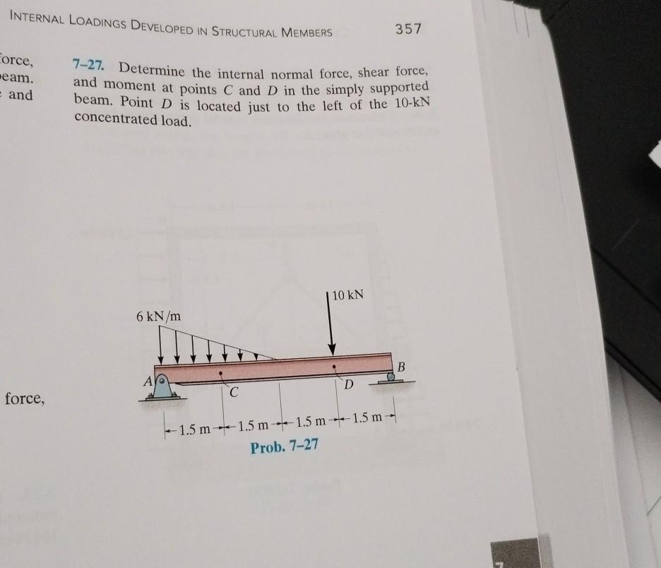 Solved 7-27. Determine the internal normal force, shear | Chegg.com