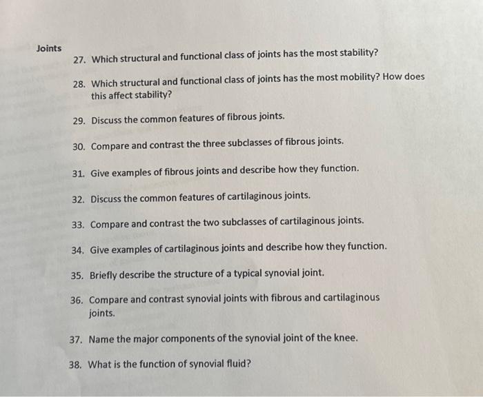 27. Which structural and functional class of joints | Chegg.com