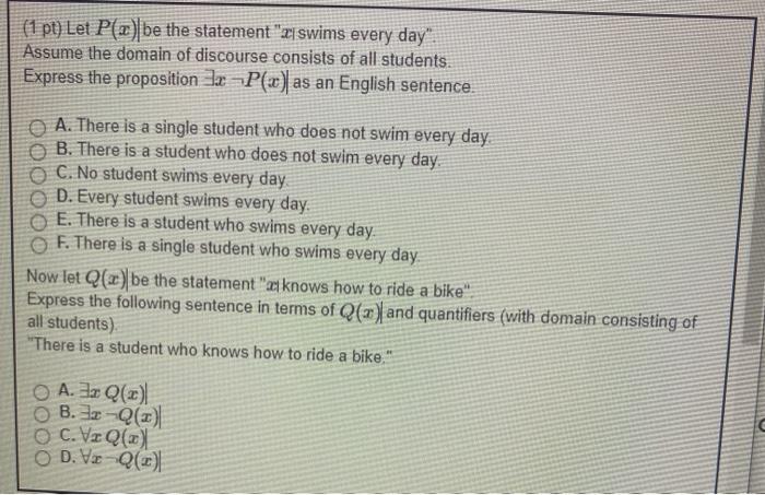 Solved (1 pt) The domain of discourse for this problem | Chegg.com