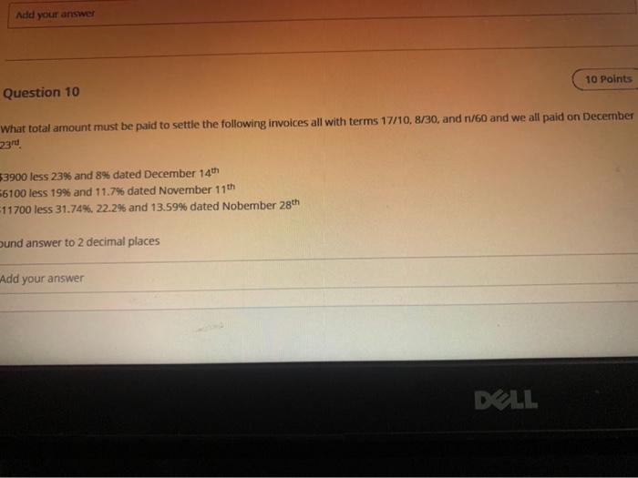 Solved Add your answer 10 Points Question 10 What total | Chegg.com