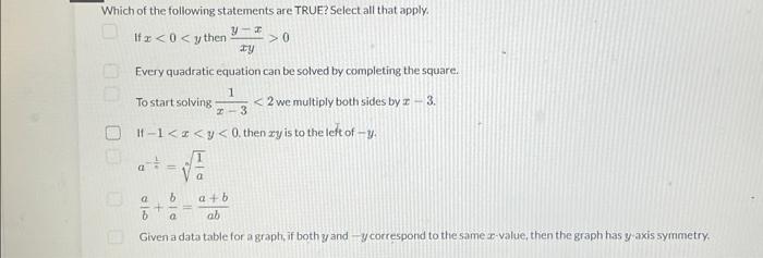 Solved Which of the following statements are TRUE? Select | Chegg.com