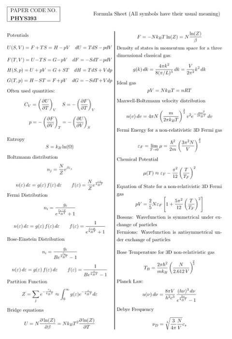 Solved Statistical Physics - Great practice / Exam | Chegg.com