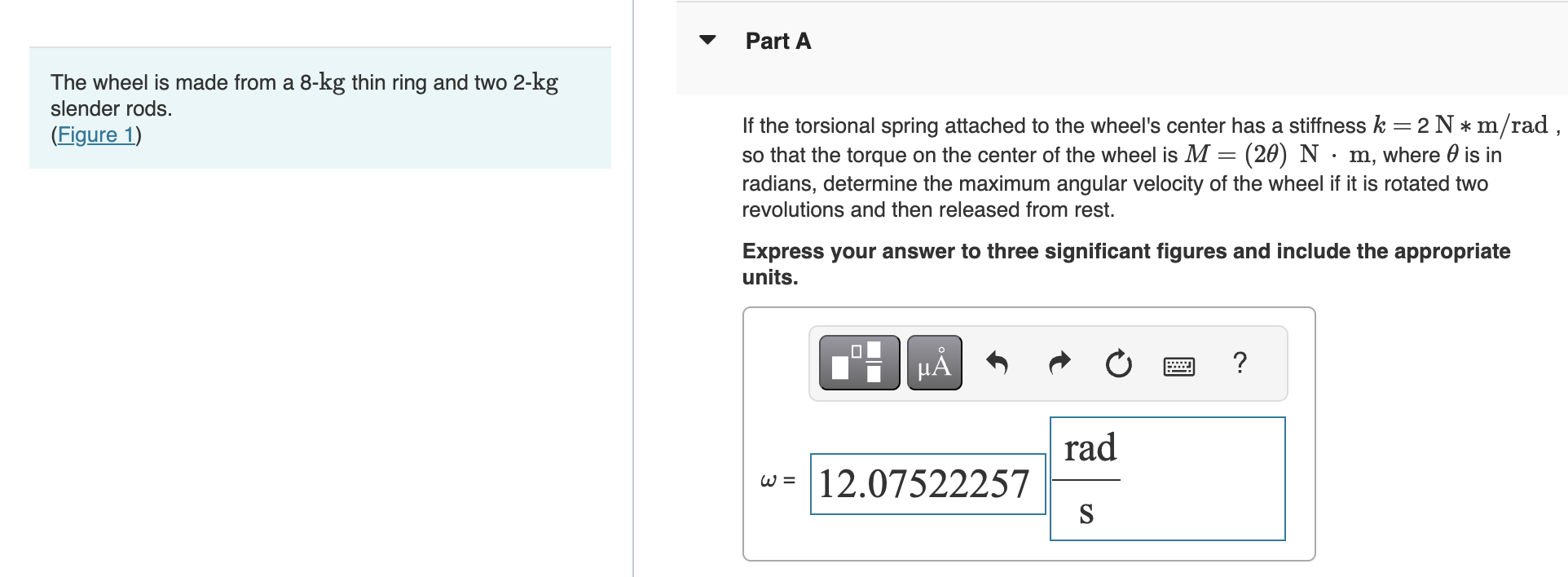 Solved The wheel is ﻿made from a 8-kg ﻿thin ring and two | Chegg.com