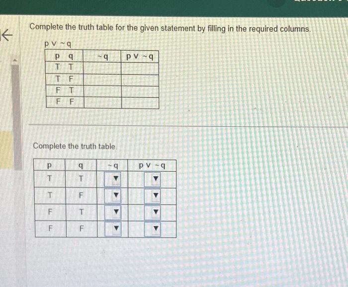 Solved Complete the truth table for the given statement by | Chegg.com