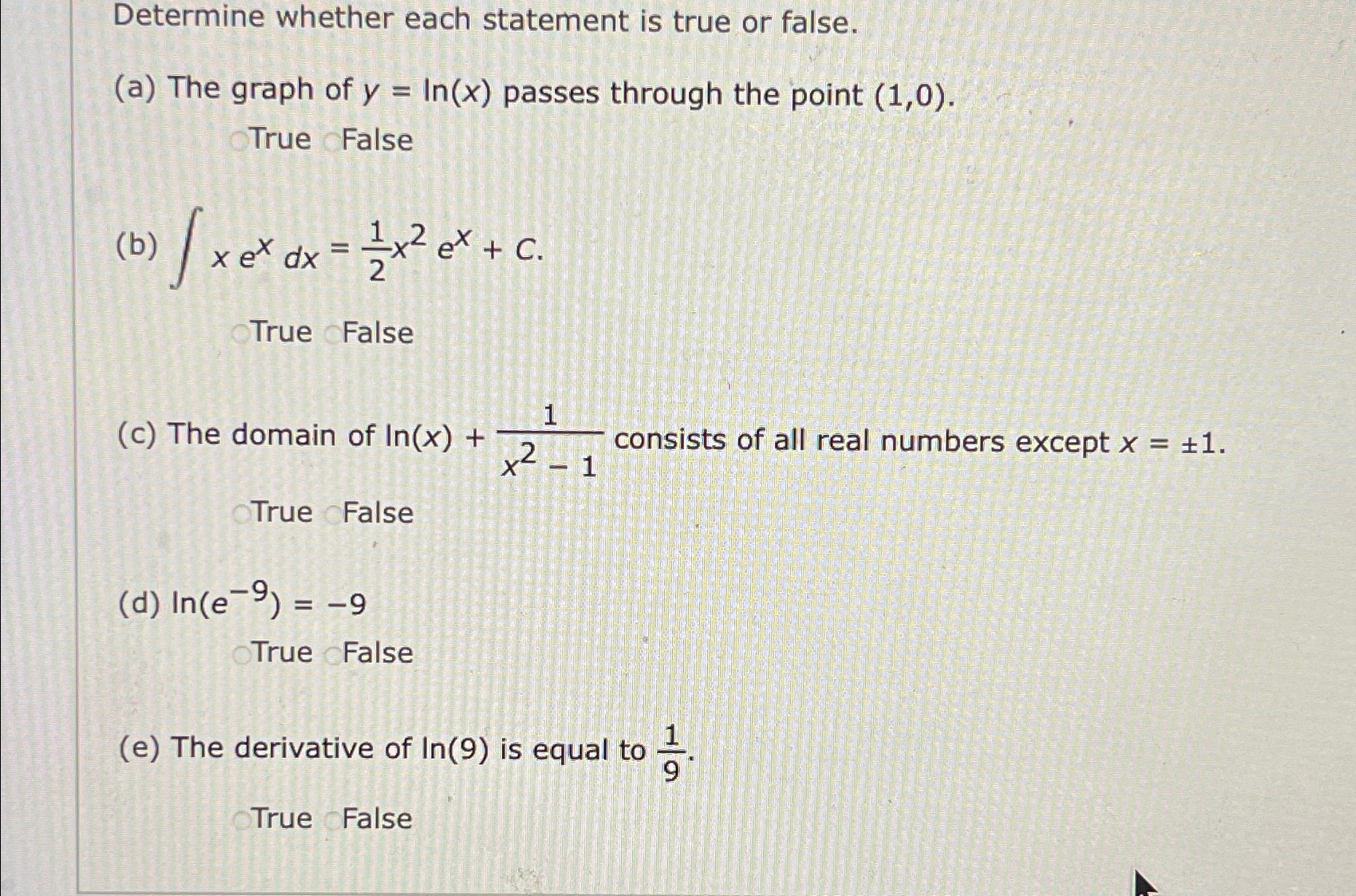 Solved Determine whether each statement is true or false.(a) | Chegg.com