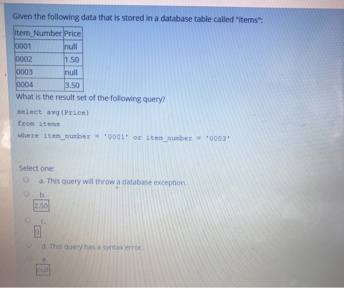 Solved Given the following data that is stored in a database | Chegg.com