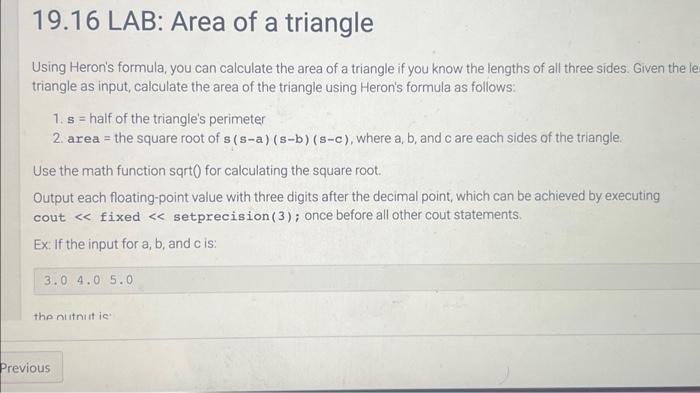 Area of a Triangle, Given 3 Sides, Heron's Formula 