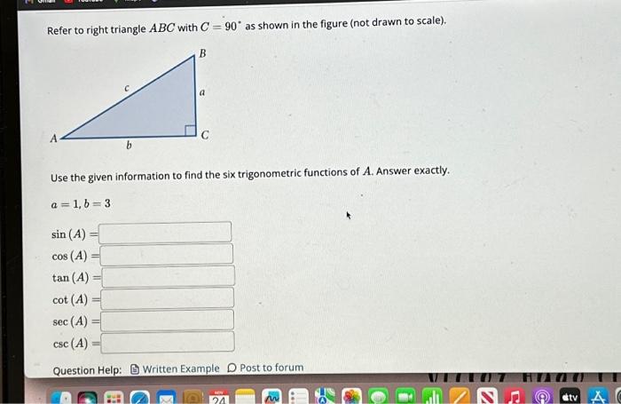 Solved Refer to right triangle ABC with C = 90° as shown in | Chegg.com