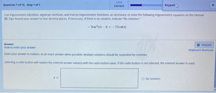 Solved Question 7 of 15, Step 1 of 1 3/15 Correct Keypad Use | Chegg.com