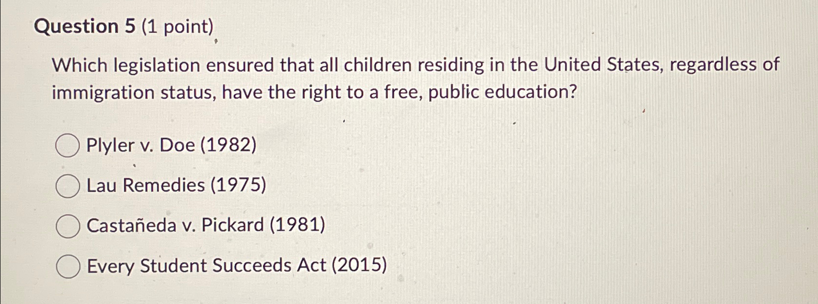 Solved Question 5 (1 ﻿point)Which legislation ensured that | Chegg.com