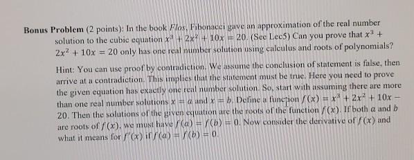 Solved Bonus Problem (2 points): In the book Flos, Fibonacci | Chegg.com