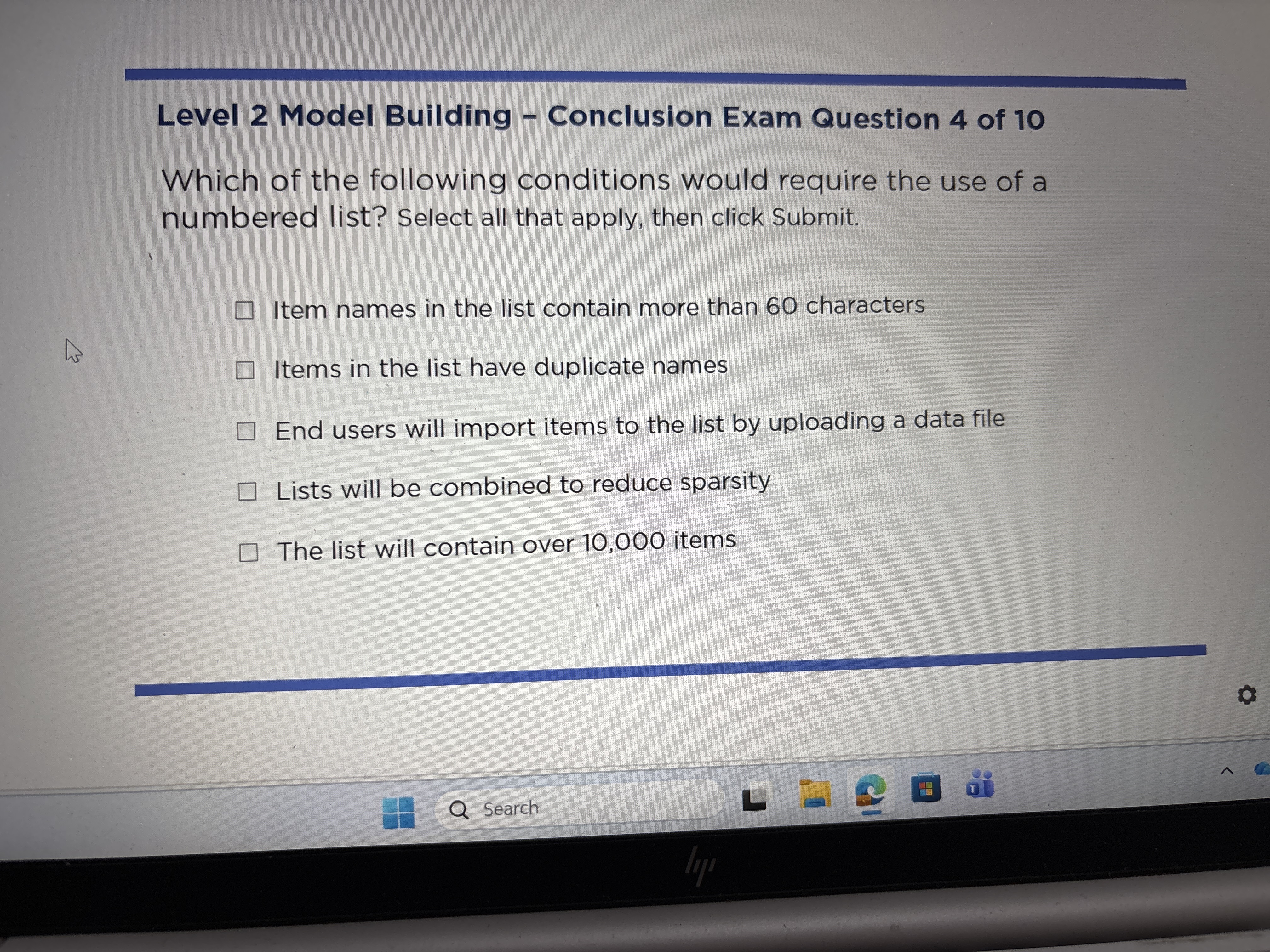 Solved Level 2 ﻿Model Building - ﻿Conclusion Exam Question 4 | Chegg.com