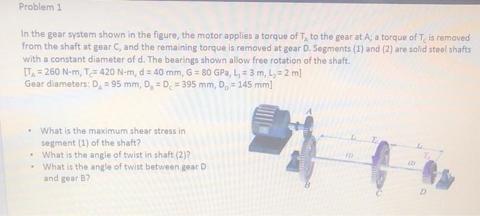 Solved Problem 1 In the gear system shown in the figure, the | Chegg.com