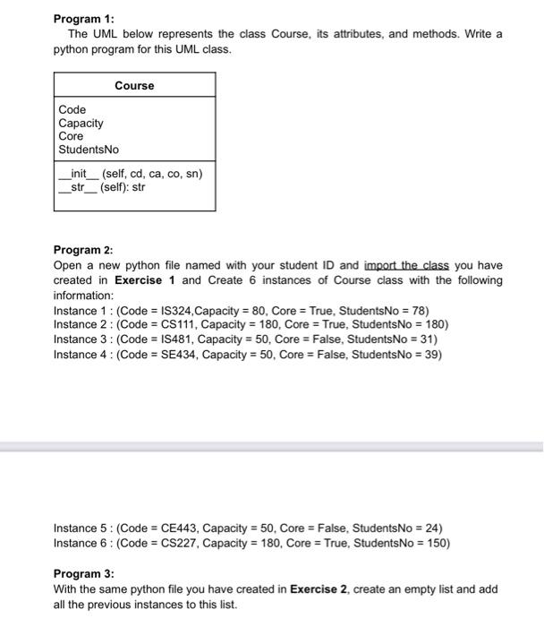 Solved Program 1: The UML below represents the class Course, | Chegg.com