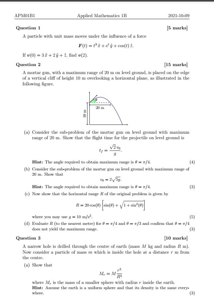 Solved APM01B1 Applied Mathematics 1B 2021-10-09 Question 1 | Chegg.com