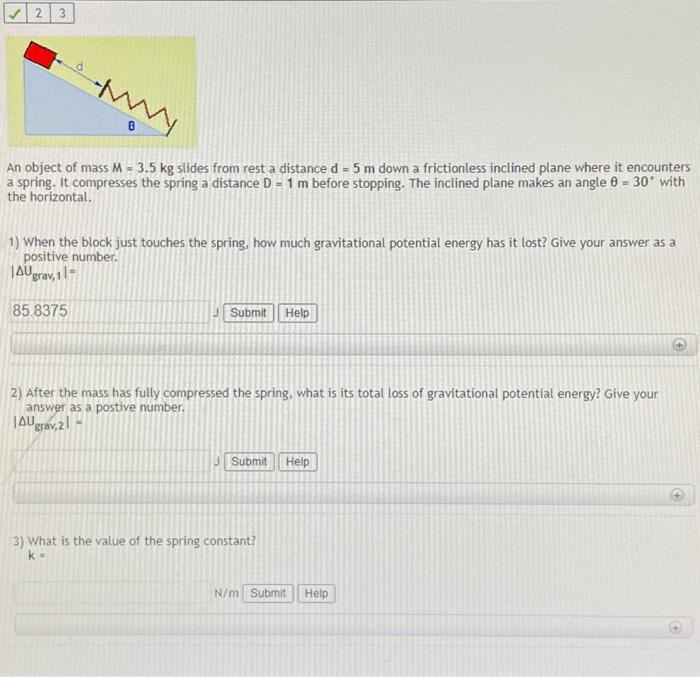 Solved An object of mass M=3.5 kg slides from rest a | Chegg.com