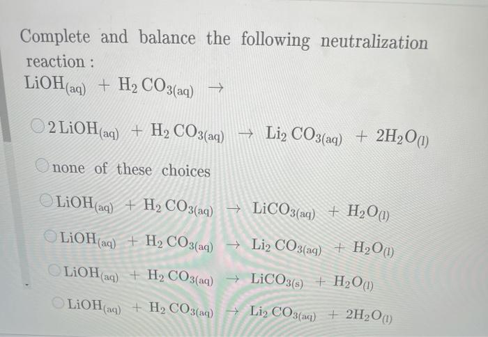 Solved Complete and balance the following neutralization | Chegg.com