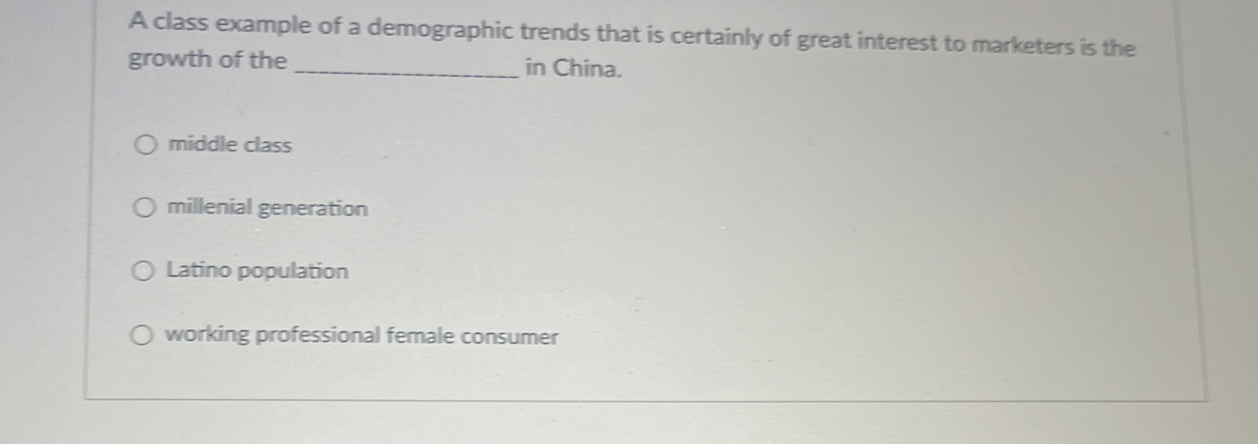 Solved A class example of a demographic trends that is | Chegg.com