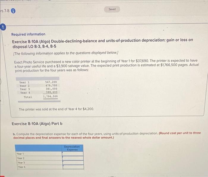 Solved Required information Exercise 8-10A (Algo) | Chegg.com