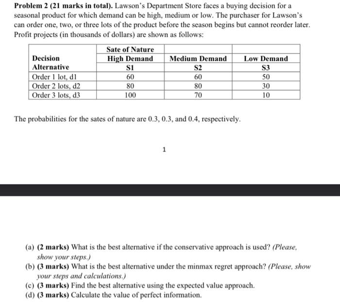 Solved Problem 2 (21 marks in total). Lawson's Department