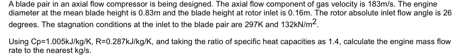 Solved A blade pair in an axial flow compressor is being | Chegg.com
