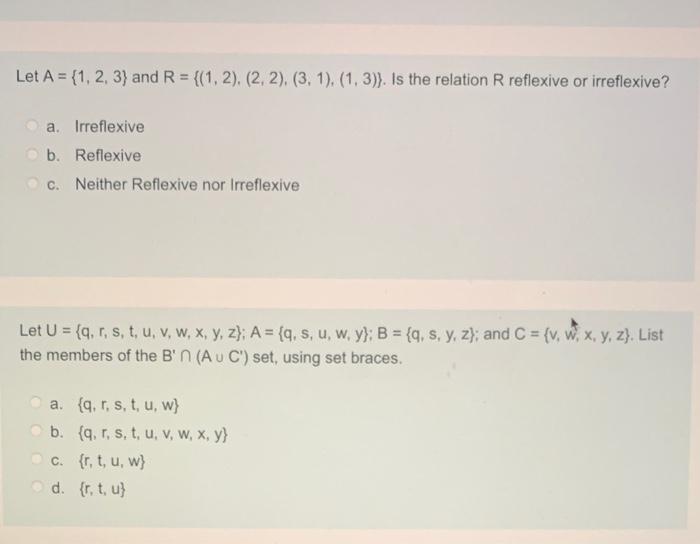 Solved Let A 1 2 3 And R 1 2 2 2 3 1 Chegg Com