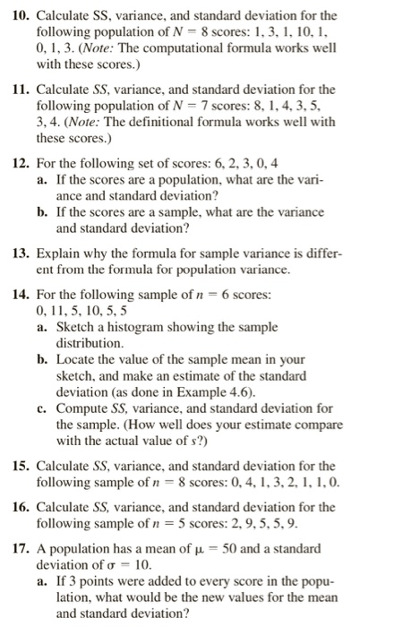 Solved 10. Calculate SS, variance, and standard deviation | Chegg.com
