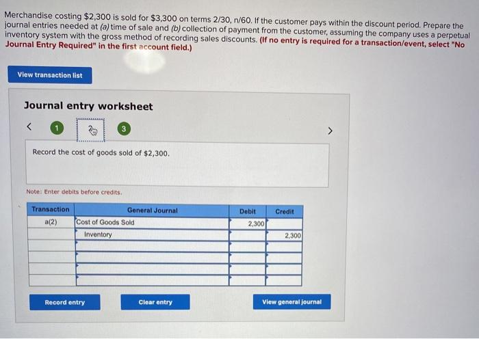 Solved Merchandise Costing 2 300 Is Sold For 3 300 On Chegg