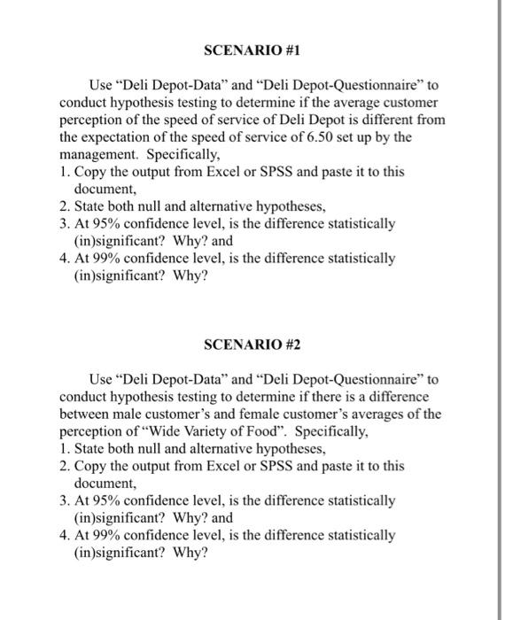 Solved Use "Deli DepotData" and "Deli DepotQuestionnaire"