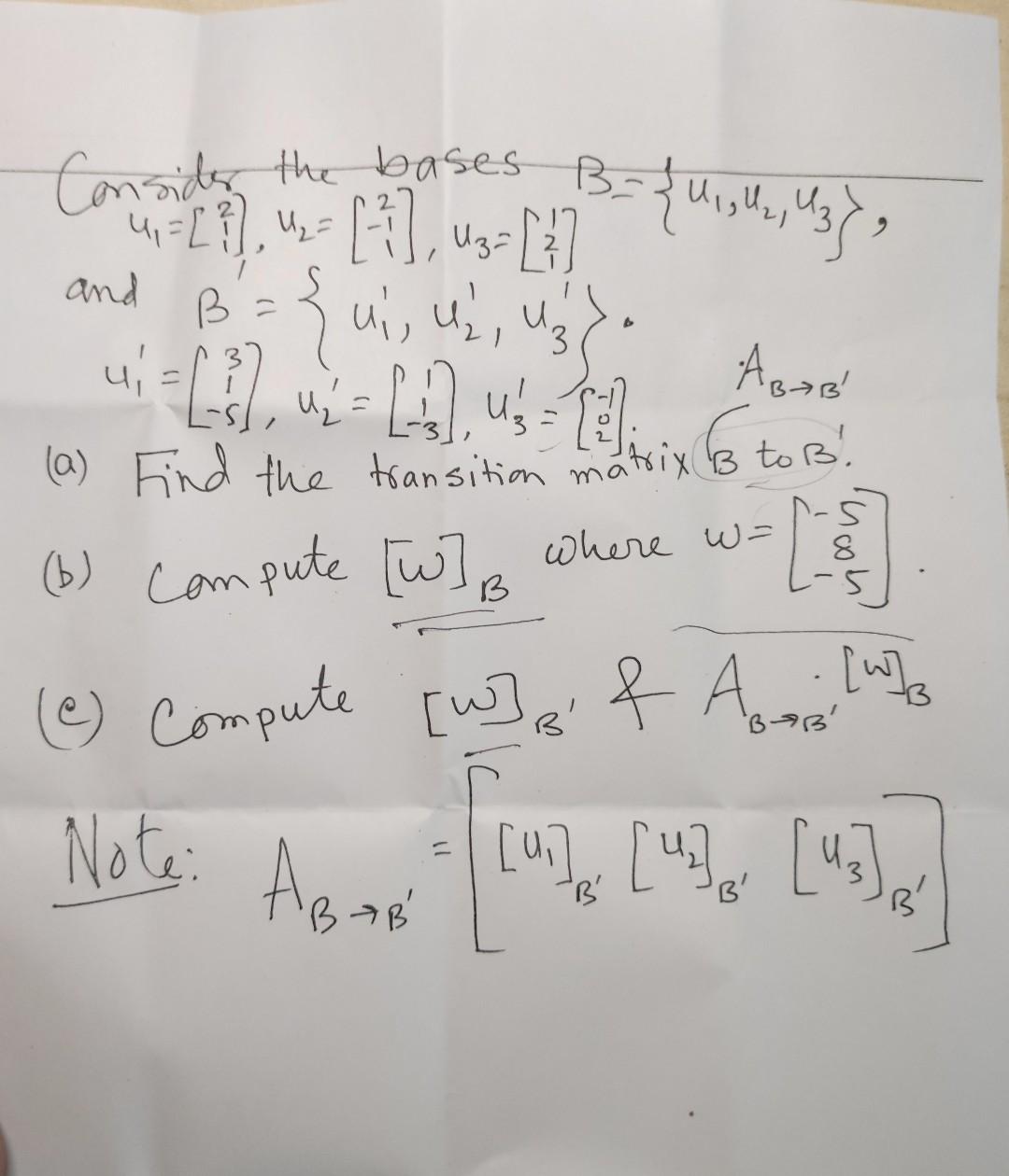 Solved Consids The Bases B={u1,u2,u3}, And | Chegg.com