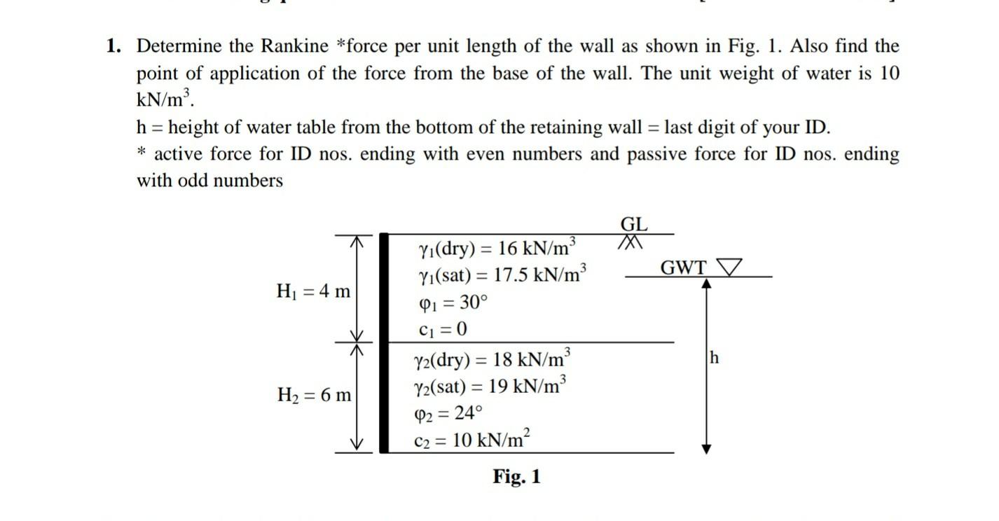 Solved 1. Determine the Rankine *force per unit length of | Chegg.com