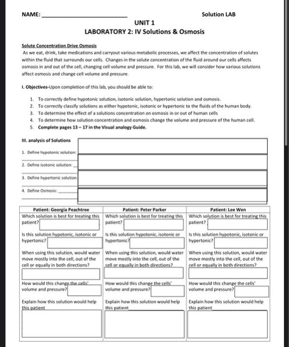 NAME: Solution LAB UNIT 1 LABORATORY 2: IV Solutions | Chegg.com