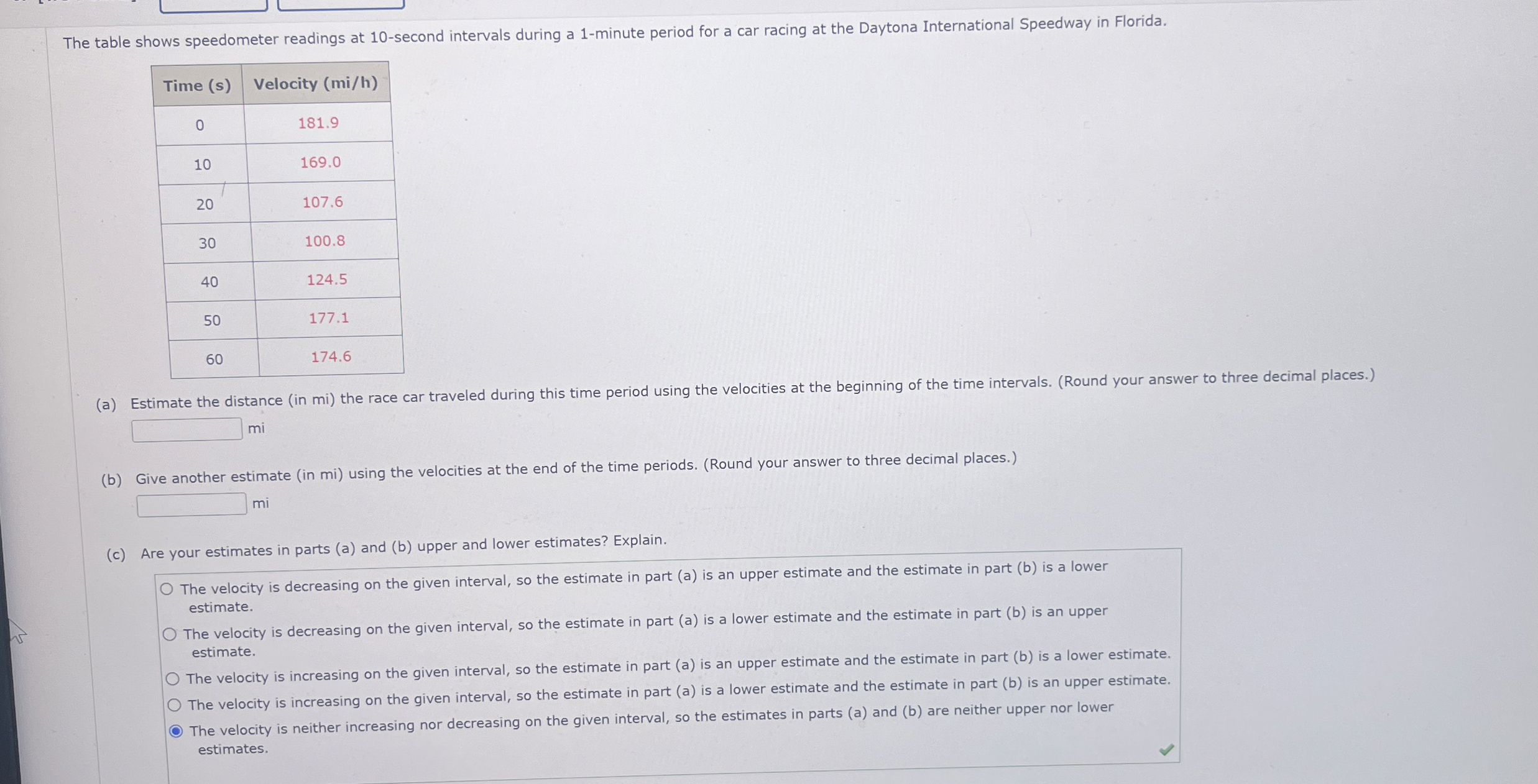 The table shows speedometer readings at 10second