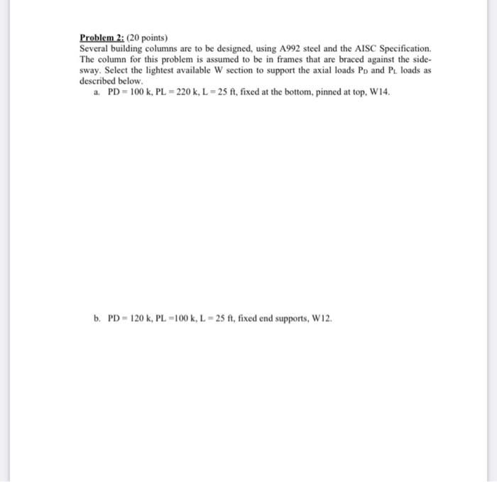 Solved Problem 2: (20 Points) Several Building Columns Are | Chegg.com