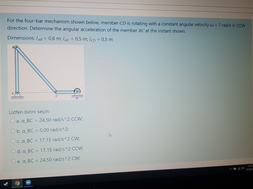 Solved For the four-bar mechanism shown below, member CD is | Chegg.com