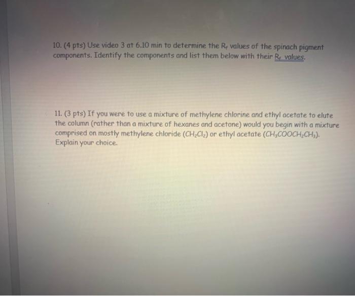 Solved Spinach Chromatography The objective of the lab was