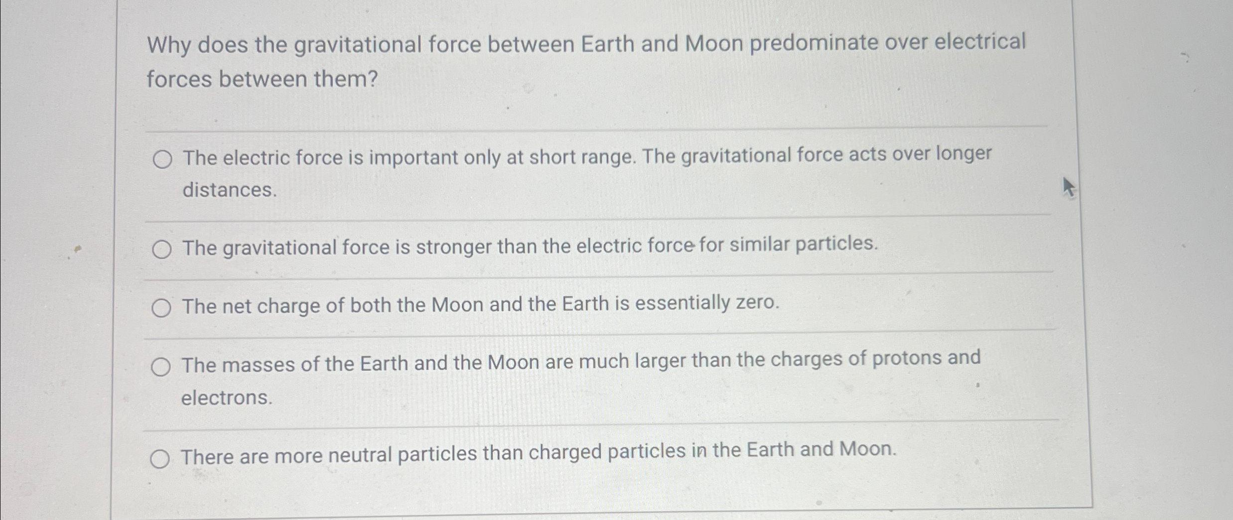 Solved Why does the gravitational force between Earth and | Chegg.com