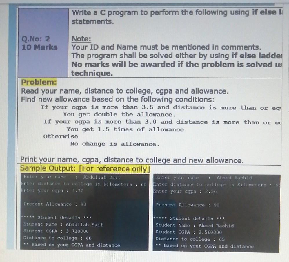 Solved Write a C program to perform the following using if | Chegg.com