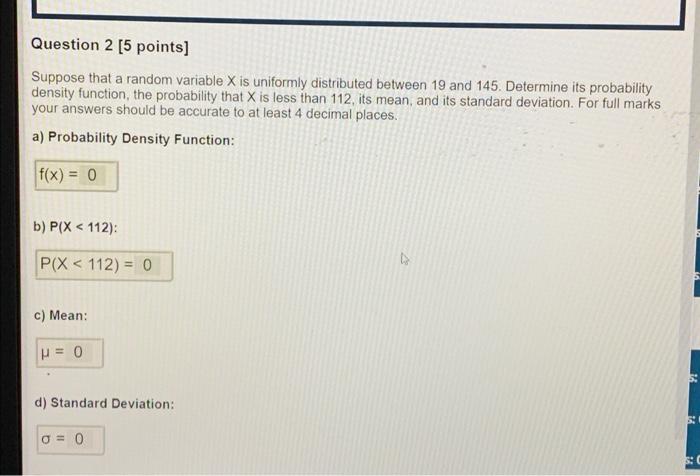 Solved Question 2 [5 points] Suppose that a random variable | Chegg.com
