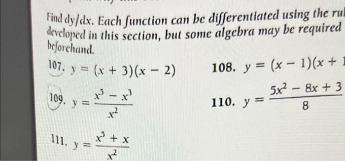 Solved Find dy/dx. Each function can be differentiated using | Chegg.com