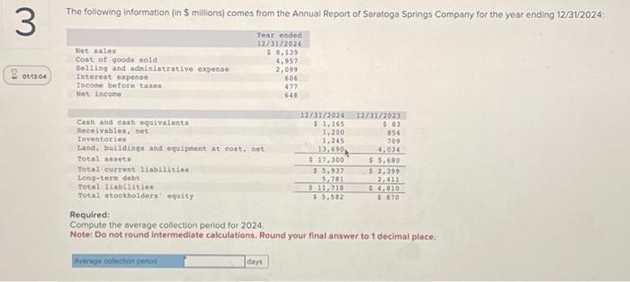 Solved The following information (in $ millions) comes from | Chegg.com