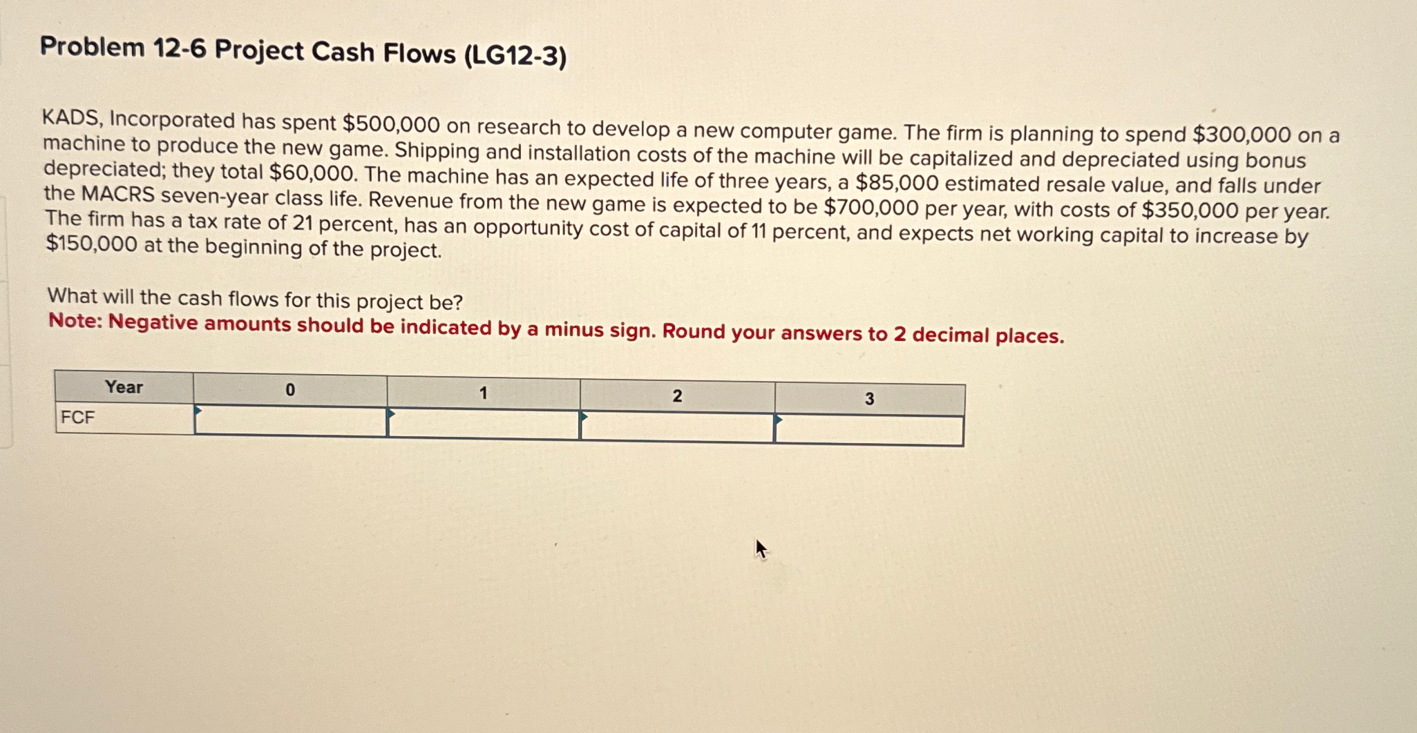 Solved Problem 12-6 ﻿Project Cash Flows (LG12-3)KADS, | Chegg.com