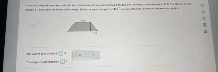 Solved A patio is configured from a rectangle with two right | Chegg.com