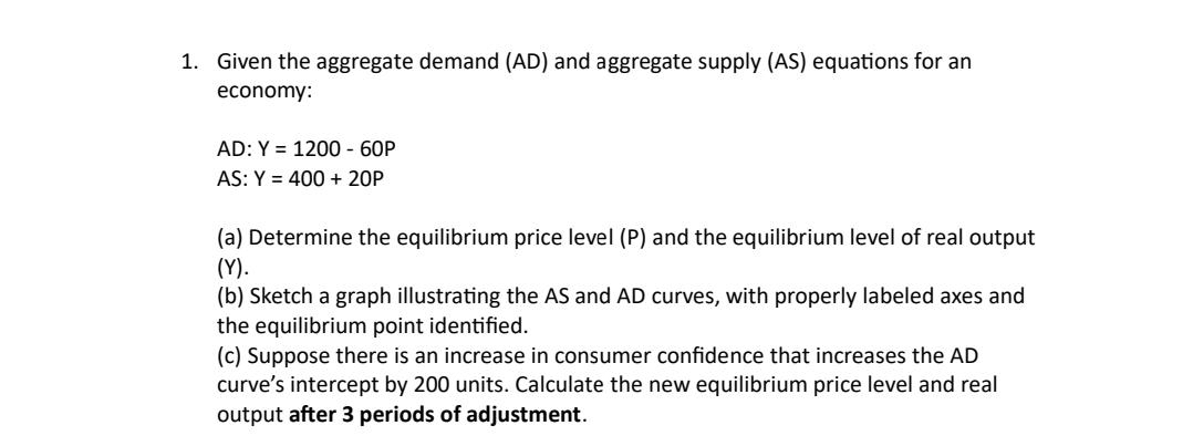 Solved Given the aggregate demand (AD) ﻿and aggregate supply | Chegg.com