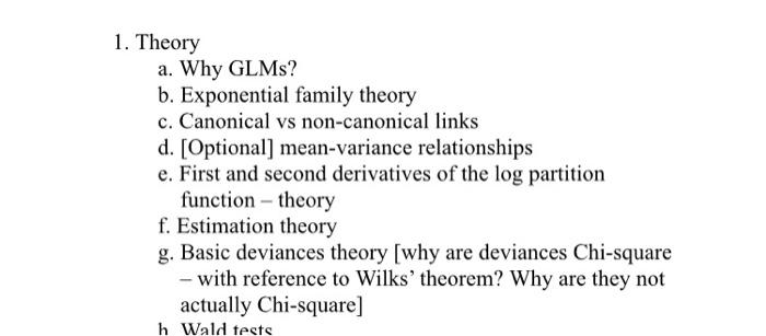 Solved 1. Theory a. Why GLMs? b. Exponential family theory | Chegg.com