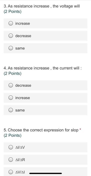 Solved 1. Choose the correct expression for ohm's law (2 | Chegg.com