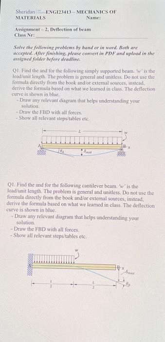 Solved Sheridan ENGI23413 - MECHANICS OF MATERIALS Name: | Chegg.com