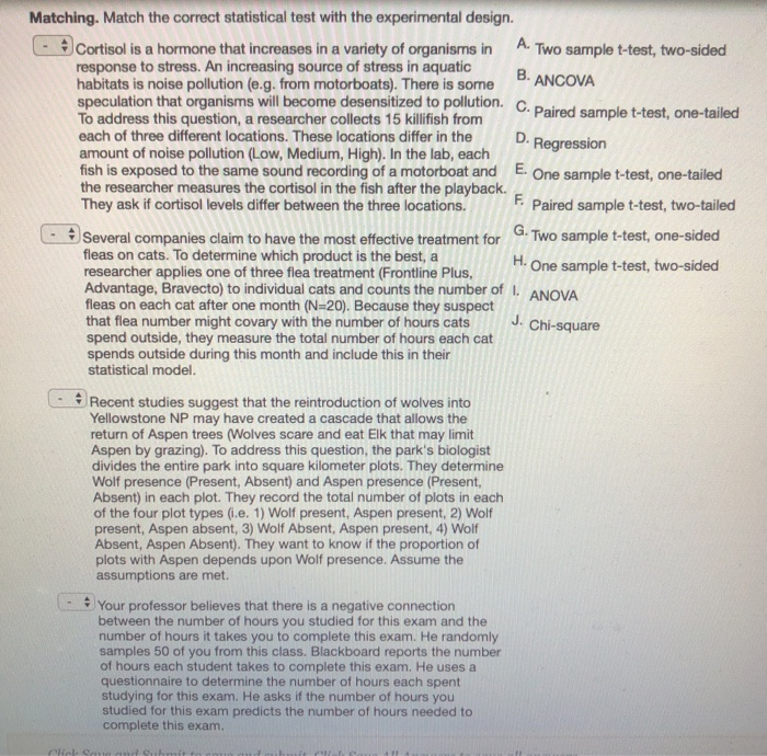 Solved Matching. Match The Correct Statistical Test With The | Chegg.com