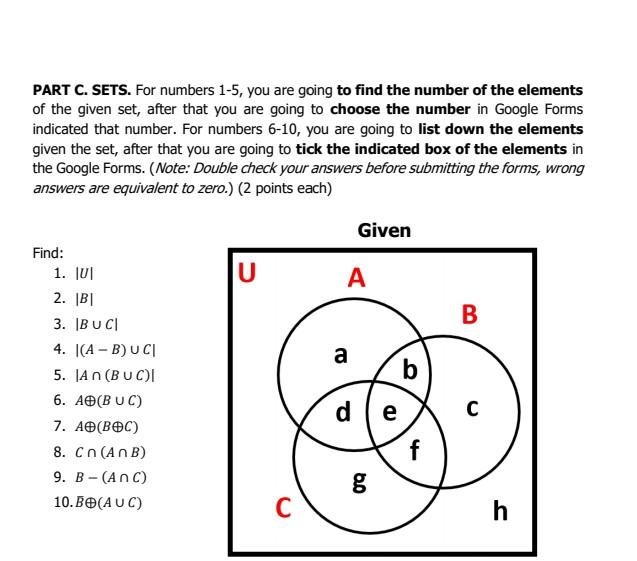 Solved PART C. SETS. For numbers 1-5, you are going to find | Chegg.com